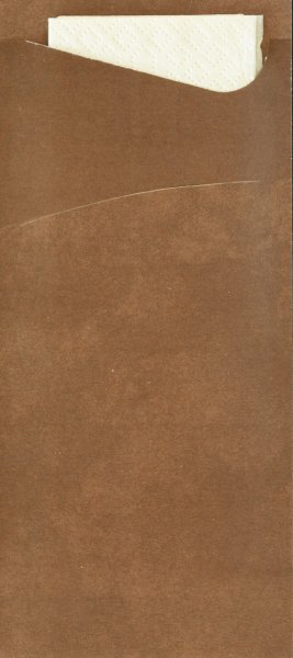 Bestecktasche Papier, Braun, mit Serviette, Crème, 8.5 x 19 cm
