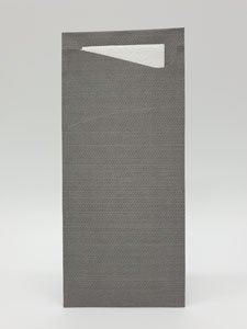 Bestecktasche Papier, Granitgrau, mit Serviette, weiss, 8.5 x 19 cm
