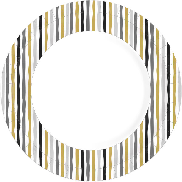 Bio Pappteller, bunt, ø 22 cm, Stripes Black and Gold 1 x 10 Stk. (10 Stk.)