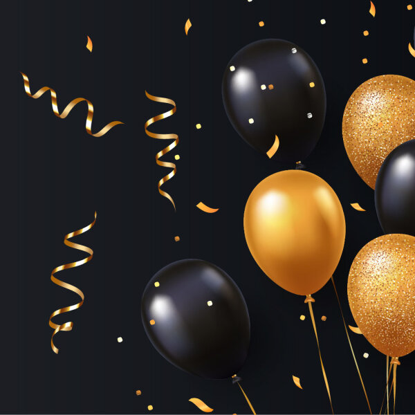 Papierservietten, Schwarz, Gold, 33 x 33 cm, Elegant Balloons 1 x 20 Stk. (20 Stk.)
