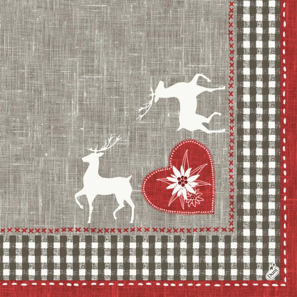 Papierservietten, Rot, Grau, 40 x 40cm, Alpenglück 1 x 60 Stk. (60 Stk.)