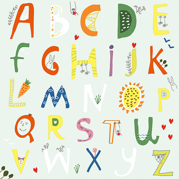 Papierservietten, bunt, 33 x 33 cm, Alphabet 1 x 20 Stk. (20 Stk.)