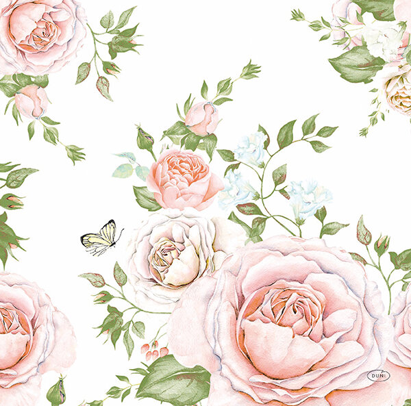 Papierservietten, Rosa, Grün, 40 x 40 cm, Rose Glory 12 x 12 Stk. (144 Stk.)