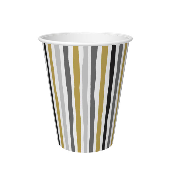 Bio Pappbecher, bunt, 24 cl, Stripes Black and Gold 20 x 10 Stk. (200 Stk.)