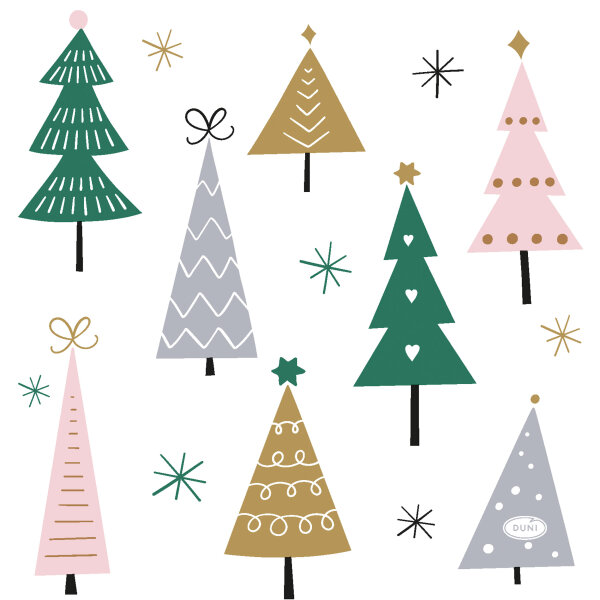 Papierservietten, Weiss, Dunkelgrün, 33 x 33 cm, Noel Trees 12 x 20 Stk. (240 Stk.)