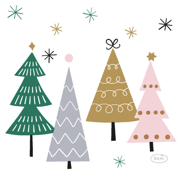 Papierservietten, Weiss, Dunkelgrün, 24 x 24 cm, Noel Trees 12 x 20 Stk. (240 Stk.)