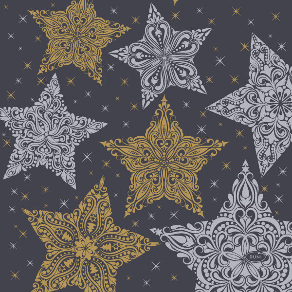 Papierservietten, Schwarz, Weiss, 33 x 33 cm, Snowstars Black 12 x 20 Stk. (240 Stk.)