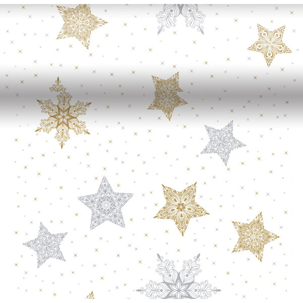 Tischset, Tischläufer, Tête-à-Tête Papier, Weiss, Gold 40 x 480 cm, Snowstars White 8 x 1 Stk. (8 Stk.)