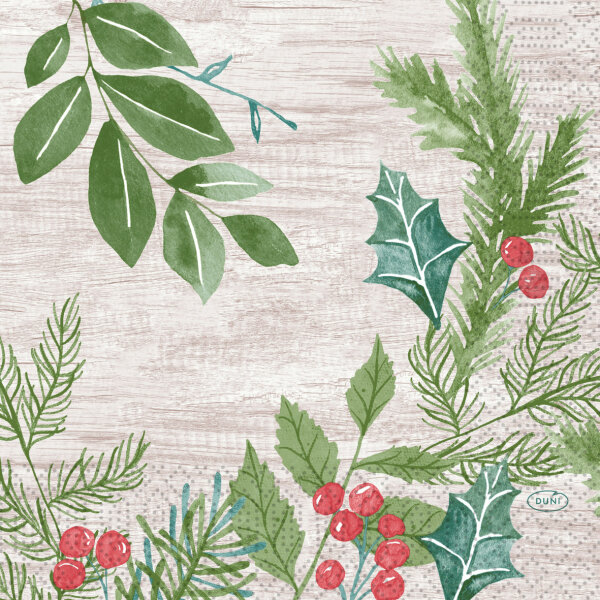 Papierservietten, Beige, Grün, 33 x 33 cm, Winter Greenery 1 x 20 Stk. (20 Stk.)