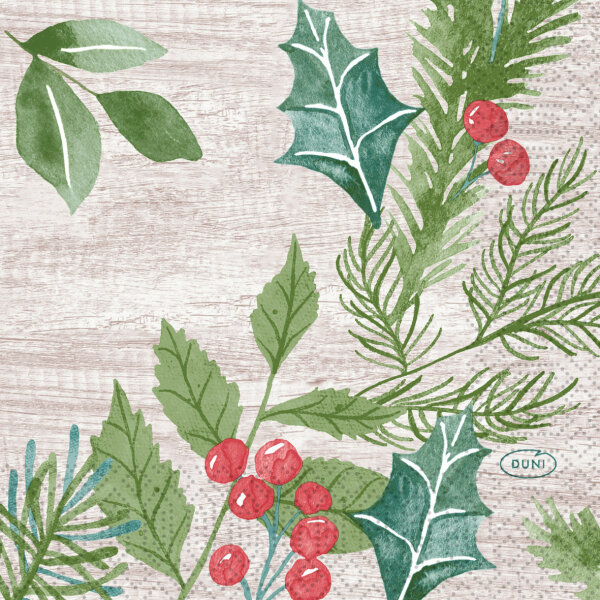 Papierservietten, Beige, Grün, 24 x 24 cm, Winter Greenery 12 x 20 Stk. (240 Stk.)