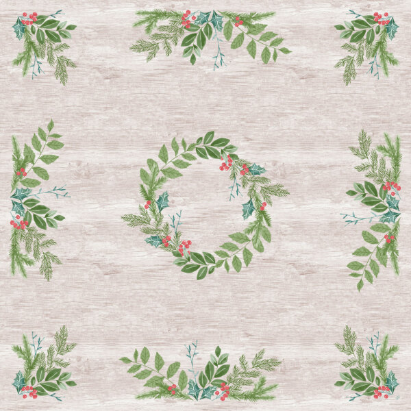 Mitteldecke Papier, Beige, Grün, 84 x 84 cm, Winter Greenery 10 x 1 Stk. (10 Stk.)
