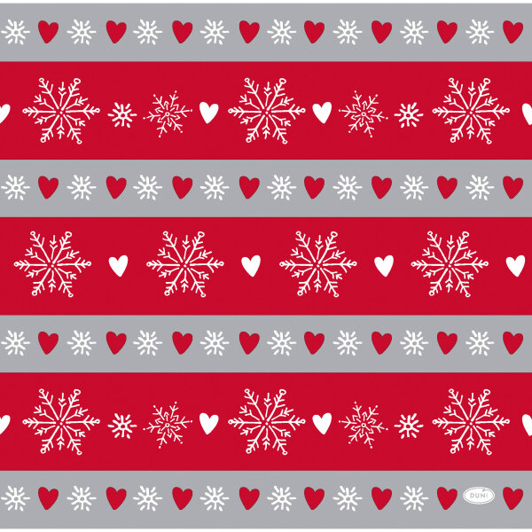 Papierservietten, Rot, Grau, 40 x 40 cm, Winter Flakes Hearts 1 x 12 Stk. (12 Stk.)