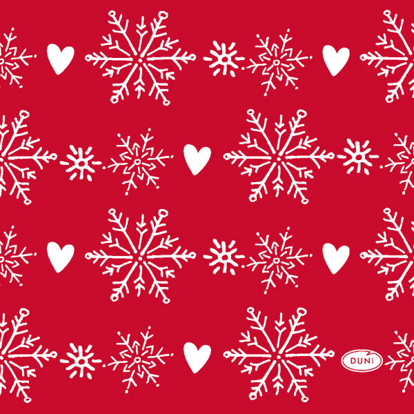 Papierservietten, Rot, Weiss, 24 x 24 cm, Winter Flakes Hearts 1 x 20 Stk. (20 Stk.)