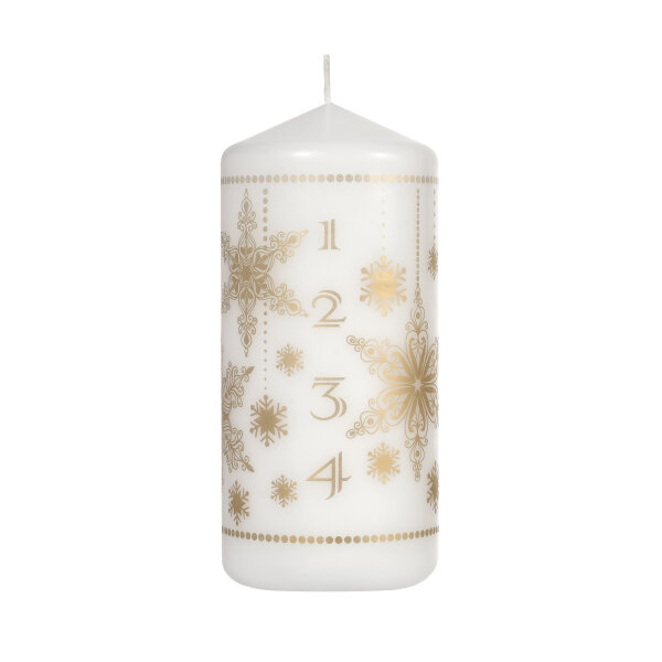 Stumpenkerze Snowstars, Weiss, 15 cm, 62 Stunden 1 x 1 Stk. (1 Stk.)