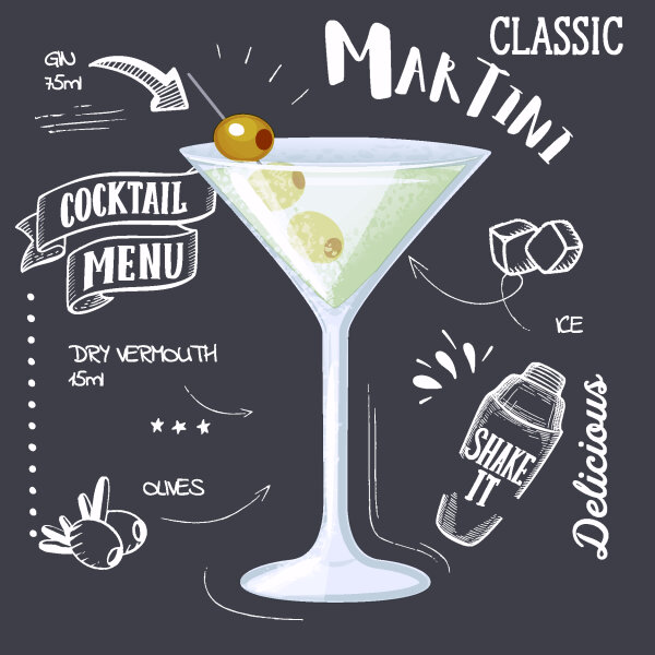 Papierservietten, Schwarz, Weiss, 24 x 24 cm, Martini Black 1 x 20 Stk. (20 Stk.)