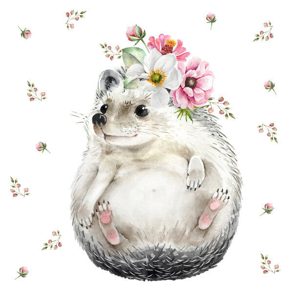 Papierservietten, Weiss, 33 x 33 cm, Sweet Hedgehog 1 x 20 Stk. (20 Stk.)