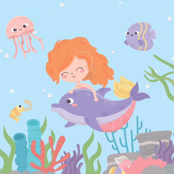 Papierservietten, bunt, 33 x 33 cm, Mermaid 1 x 20 Stk. (20 Stk.)