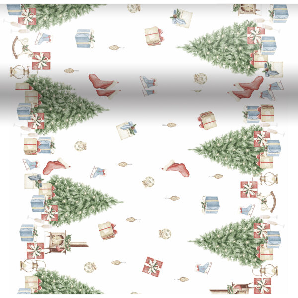 Tischset, Tischläufer, Tête-à-Tête Papier, Weiss, Grün, 40 x 480 cm, Tree and Gifts 8 x 1 Stk. (8 Stk.)