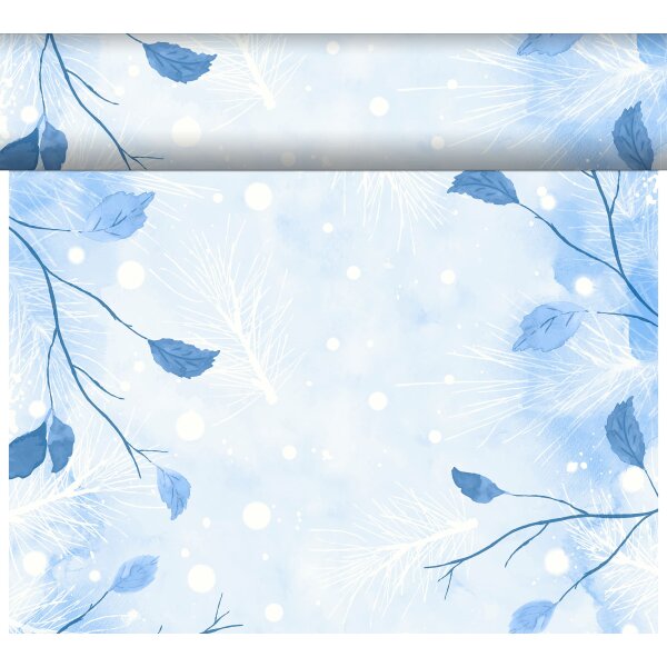 Tischläufer, Tête-à-Tête, Blau, Weiss, 0.40 x 24 m, Frosted Winter