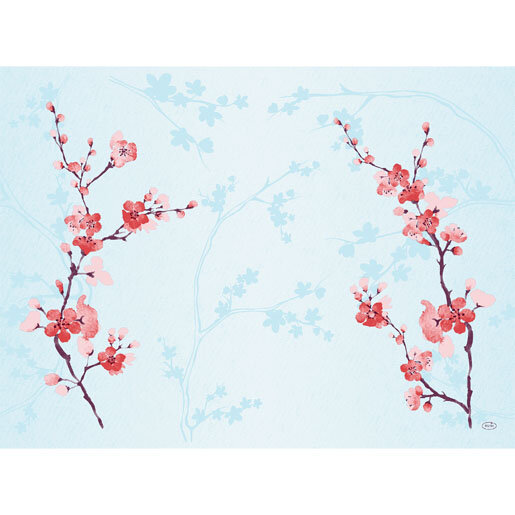 Tischset Papier, Hellblau, Pink, 30 x 40 cm, Cherry Breeze Blue
