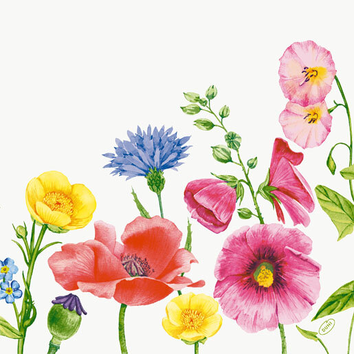 Papierservietten Bio Dunisoft, bunt, 40 x 40 cm, Flowy Meadow
