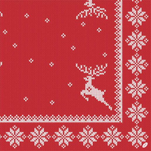Papierservietten Bio Dunisoft, Rot, Weiss, 40 x 40 cm, Knitted Traditions 1 x 60 Stk. (60 Stk.)